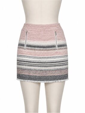 LOFT Striped Tweed Mini Skirt Size 2 – Pink Blush Zip Pocket Fringe Hem